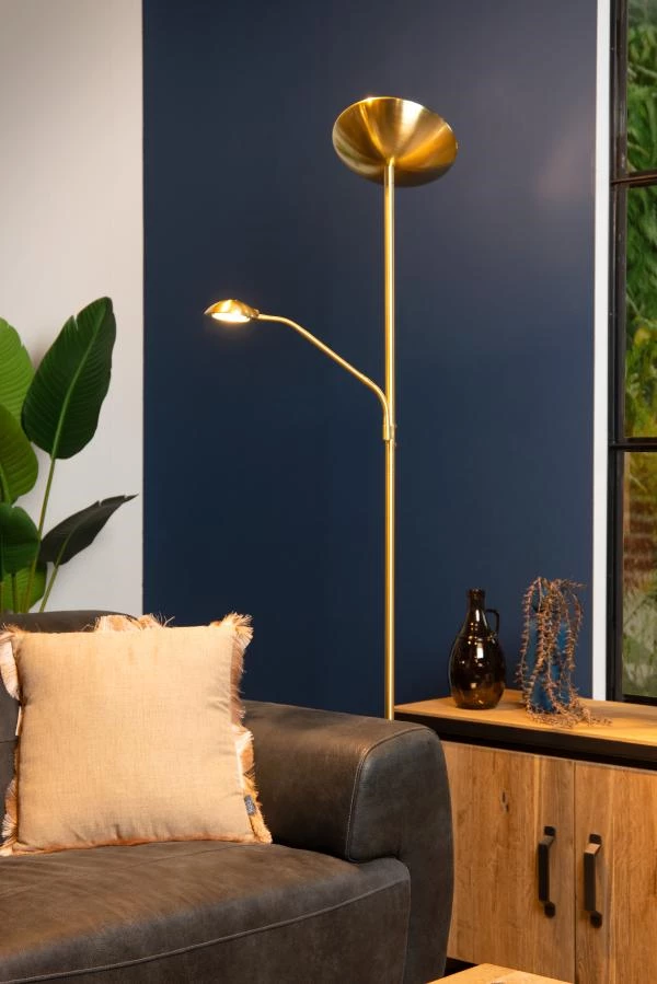 Lucide ZENITH - Floor reading lamp - LED Dim. - 3000K - Matt Gold / Brass - ambiance 2